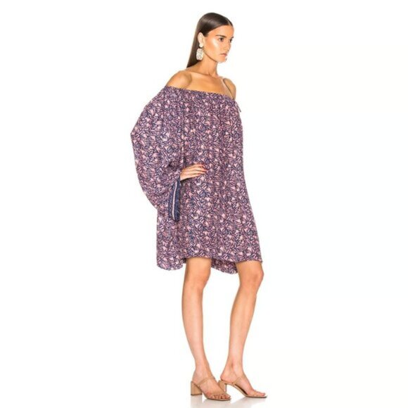 Natalie Martin Jessica Silk Off-the-Shoulder Boho Tent Dress Medium #9924 - Picture 3 of 12